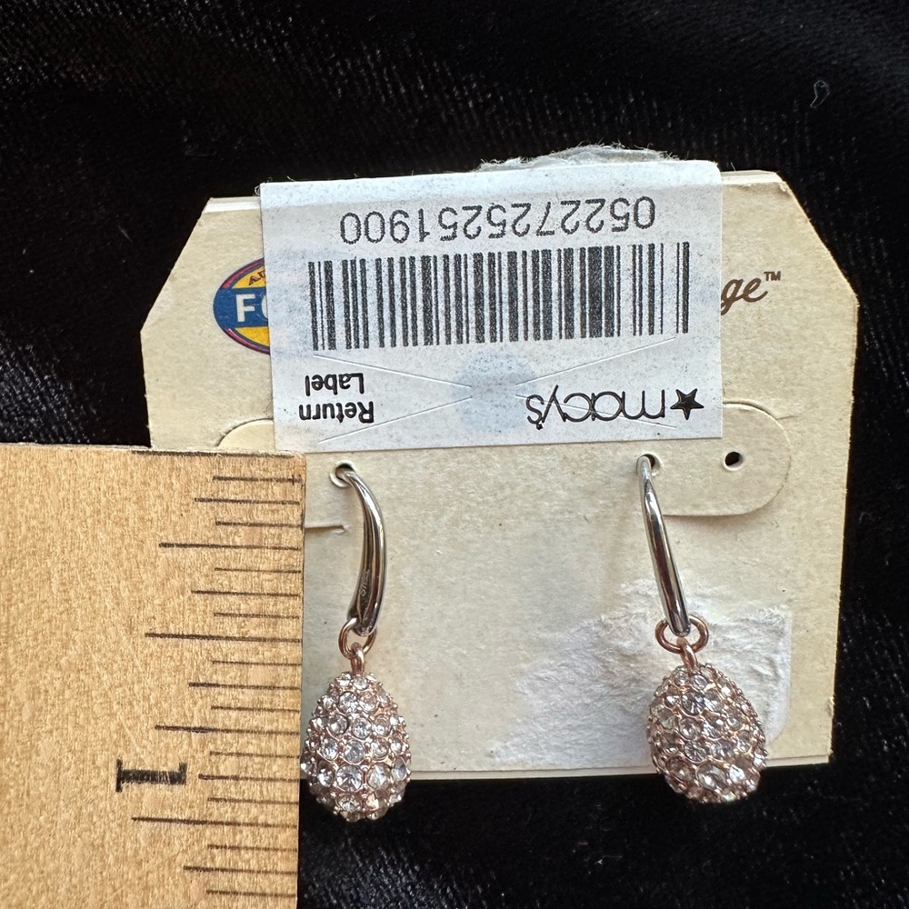 NWT Fossil Long Live Vintage Crystal Teardrop Earrings Stainless Steel Rose Gold - Picture 13 of 14